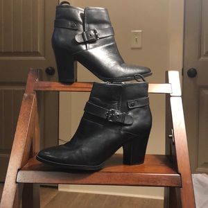 Heeled Black Faux Leather Booties/Boots